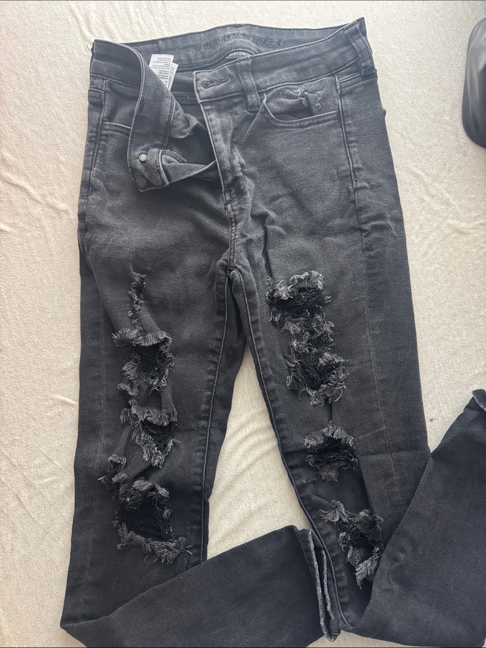 American Eagle Outfitters Black Next Level Stretch Distressed Skinny Jeans